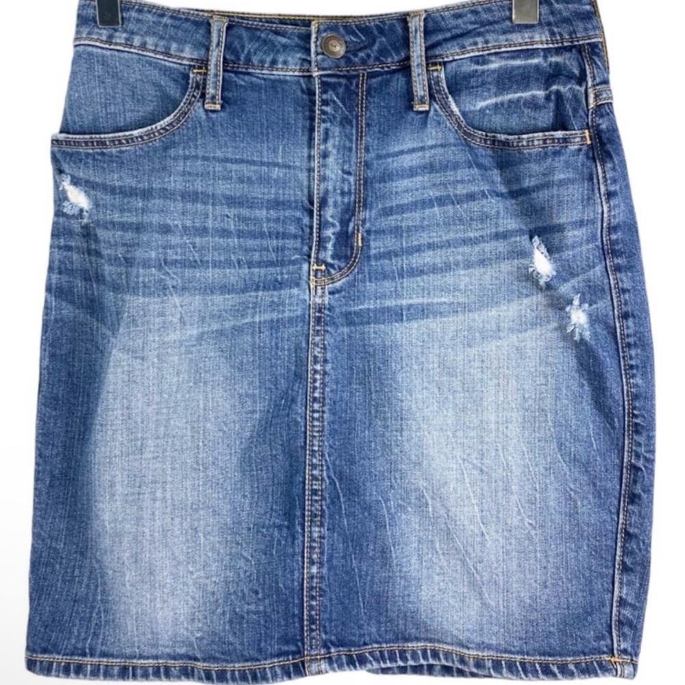 Hollister Distressed Blue Denim Mini Skirt Size 5 Juniors